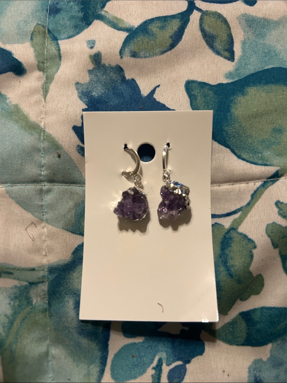 Raw Amethyst Drop Earrings in Silver-Tone
